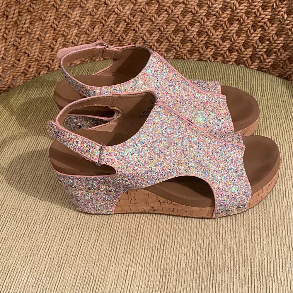 Corkys Pink Multi-Color Confetti Wedges. Good Condition. Size 6 Gorgeous Sandals - Picture 5 of 10